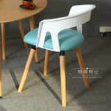 麻布椅子餐椅小户型家具实木脚布艺软垫白矮靠背撞色现代简约时尚
