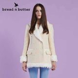 bread n butter面包黄油女装时尚POLO领拉链长袖毛呢外套毛呢大衣