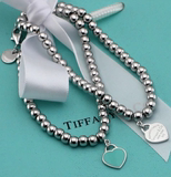 美国直邮专柜正品代购蒂芙尼Tiffany珐琅串珠手链心形吊坠银珠