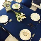 桌布布艺田园纯色餐桌布简约现代长方形台布茶几布办公桌布蔚蓝色