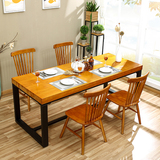 美式实木长方形餐桌咖啡厅奶茶店创意复古木桌餐厅铁艺餐桌椅组合