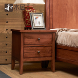 实木床头柜两抽屉白橡木简易迷你储物柜美式乡村卧室家具