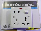 巴顿86型暗装开关面板一位单控带二三三极多功能插座带灯8孔插座