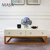 现代美式实木白色方形沙发茶几设计师北欧宜家简约带抽屉客厅家具