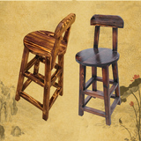 直销实木吧台椅酒吧高脚凳 松木高椅 碳化复古吧台椅木质简约椅子