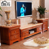天然大理石高低电视柜组合套装 简约现代中欧式实木地柜茶几组合