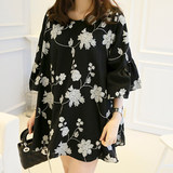 韩国孕妇装夏季新款进口代购时尚高端立体盘花刺绣花朵中袖连衣裙