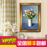 欧式复古装饰画沙发墙背景墙花卉两联有框画现代简约客厅卧室画