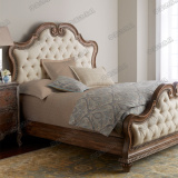 美式实木软靠雕花床布艺双人床1.8米卧室床婚床复古床欧式拉扣床