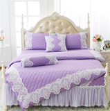 韩版全棉夹棉纯色床盖四件套纯棉加厚床裙床罩床套1.8米床上用品