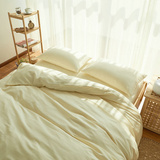 纯棉纯色四件套床上用品简约全棉1.8m床单被套素色日式床品-米色