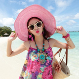 大檐草帽大沿沙滩帽子女夏季海边度假蝴蝶结遮阳太阳帽可折叠防晒
