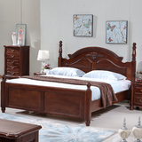美式床 纯黑全实木双人床胡桃木床原木欧式卧室家具1.8米婚床