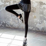 韩版假两件运动长裤跑步健身瑜伽服速干裤紧身打底假两件夜跑女裤