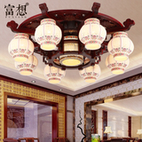 新中式led吸顶灯椭圆形实木客厅卧室餐厅灯复古大气茶楼陶瓷灯