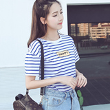 2016夏季韩版宽松条纹短袖t恤女百搭显瘦半袖女装上衣体恤学生潮
