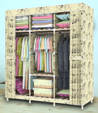 简易衣柜双人布艺经济型实木收纳柜大号组装柜防尘加固折叠挂衣橱