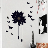 精品创意黑色蝴蝶墙壁挂钟平面瓷砖贴钟表贴书房卧室客厅背景墙贴