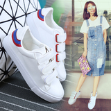 韩国小白鞋女板鞋平底运动鞋单鞋潮魔术贴低帮休闲鞋子皮面帆布鞋