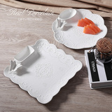 日式家用盘子 纯白浮雕菜盘 创意陶瓷餐盘 牛排盘分格饺子盘