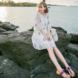 mimius2016春夏新款波西米亚沙滩度假雪纺刺绣宽松连衣裙M5705