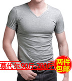 夏季男士莫代尔棉V领短袖T恤 加肥加大码胖子特大号宽松半袖T恤