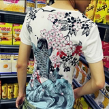 中国风个性龙纹图腾图案印花T恤男短袖修身潮牌体桖 时尚潮流tx血