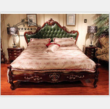 欧式风情法式浪漫意大利风格美式乡村雕花软包拉扣出口实木皇后床
