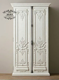 彩虹维星 欧美法式实木橡木白色雕花两门大衣柜 可定制