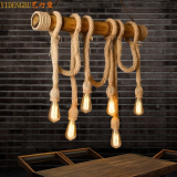 美式乡村麻绳竹筒吊灯创意咖啡厅竹子吊灯工业复古餐厅灯服装店灯