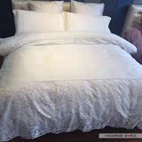 简约四件套酒店床上用品60支埃及长绒棉白色纯色绣花被套高档床品