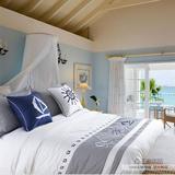 纯棉蓝白色地中海风格四件套床上用品被套简约酒店1.8m床单六件套
