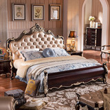 厂家销欧式实木床新古典奢华婚床1.8米橡木双人床美式乡村皮艺床