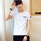 夏季男士短袖t恤圆领韩版修身学生大码印花体恤青少年半袖上衣潮