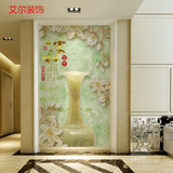 中式走廊通道 玄关背景墙壁纸 3D立体浮雕墙纸 福字荷花壁画墙布