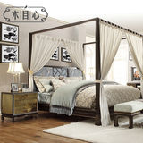 现代新中式实木双人床  酒店1.8米软靠大床仿古住宅卧室简约家具
