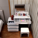 卧室梳妆台小户型时尚烤漆带镜凳可伸缩简约现代化妆台桌田园白色