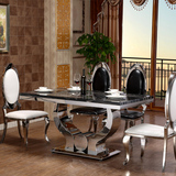 大理石餐桌 欧式高档餐台 简约现代长方形不锈钢餐桌椅组合
