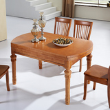 折叠伸缩餐桌 实木餐桌椅组合 小圆桌 中式餐桌茶色伸缩跳台