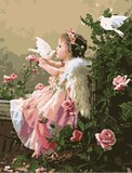 diy数字油画家居客厅装饰画风景卡通人物动物大幅手绘天使与鸽子