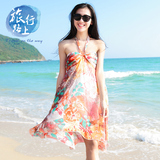 2016夏季韩版新款吊带波西米亚短裙修身显瘦沙滩裙碎花雪纺连衣裙