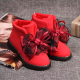 女童蝴蝶结皮鞋秋季小公主短款靴子大红黑色平跟跳舞蹈鞋23397B09