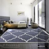 现代宜家灰色几何网格卧室床边大地毯可定制满铺羊毛混纺客厅茶几
