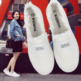 韩版夏小白鞋帆布鞋女学生白色板鞋厚底乐福鞋一脚蹬懒人鞋休闲鞋