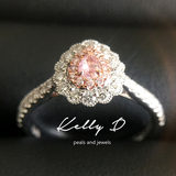 KellyD珠宝定制 天然粉钻黄钻裸钻定制18k白金钻石镶嵌戒指简单款