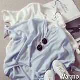 warmo2016夏季新款韩版宽松大码V领衬衫蝴蝶结短款雪纺衫蝙蝠袖女