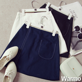 warmo2016夏季新款韩版高腰修身显瘦半身裙口袋包臀短裙百搭a字裙