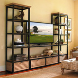 美式铁艺电视柜实木复古家具电视柜置物架电视柜组合客厅书架