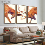 现代客厅背景墙三联装饰画卧室挂画抽象动物艺术画北欧风格发财鹿