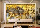 3D石雕龙图电视背景墙纸中式5D木雕酒店整张壁画无缝前台影视壁纸